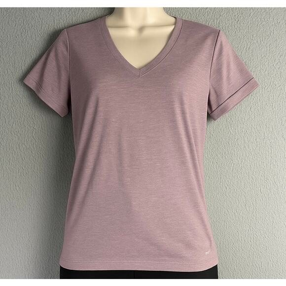 Pink V-Neck Lightweight Performance Tee Short Sleeve Polyester Shirt Women S - Picture 1 of 8